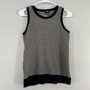 Jones New York Black Cream Checkered Sleeveless Blouse Top Preppy Office Neutral